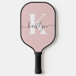 Elegantes Blush Pink Gray Script Monogram Pickleball Schläger