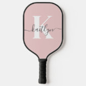 Elegantes Blush Pink Gray Script Monogram Pickleball Schläger (Rückseite)