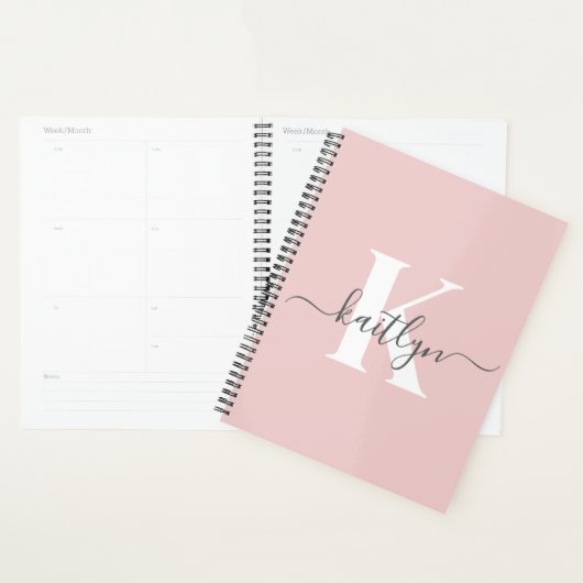 Elegantes Blush Pink Gray Script Monogram Planer (Anzeige)