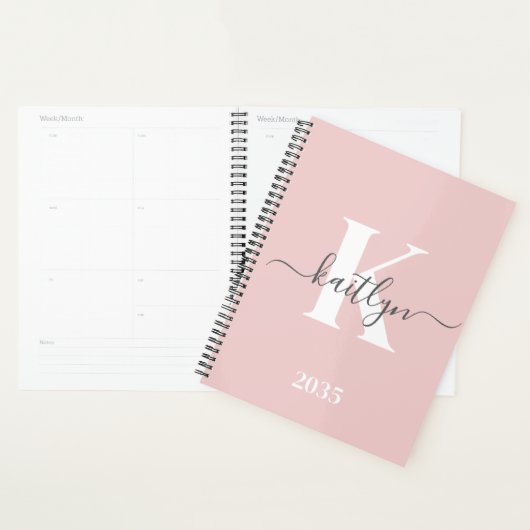 Elegantes Blush Pink Gray Script Monogram Planer (Anzeige)
