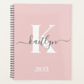 Elegantes Blush Pink Gray Script Monogram Planer (Vorderseite)
