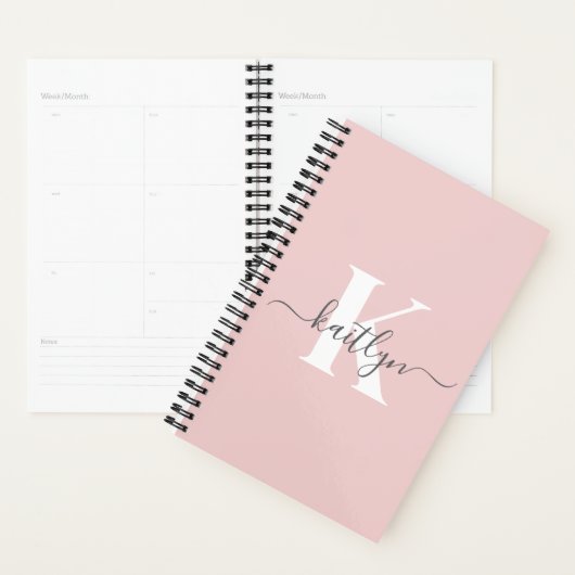 Elegantes Blush Pink Gray Script Monogram Planer (Anzeige)