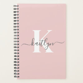 Elegantes Blush Pink Gray Script Monogram Planer