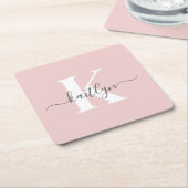 Elegantes Blush Pink Gray Script Monogram Rechteckiger Pappuntersetzer (angewinkelt)