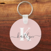 Elegantes Blush Pink Gray Script Monogram Schlüsselanhänger (Vorderseite)