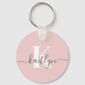Elegantes Blush Pink Gray Script Monogram Schlüsselanhänger (Rückseite)