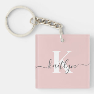 Elegantes Blush Pink Gray Script Monogram Schlüsselanhänger