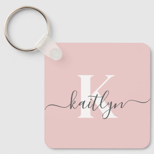 Elegantes Blush Pink Gray Script Monogram Schlüsselanhänger (Vorderseite)