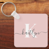 Elegantes Blush Pink Gray Script Monogram Schlüsselanhänger (Vorderseite)