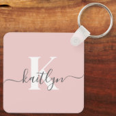 Elegantes Blush Pink Gray Script Monogram Schlüsselanhänger (Rückseite)