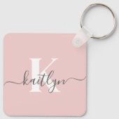 Elegantes Blush Pink Gray Script Monogram Schlüsselanhänger (Rückseite)