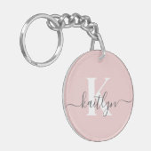 Elegantes Blush Pink Gray Script Monogram Schlüsselanhänger (Vorderseite links)