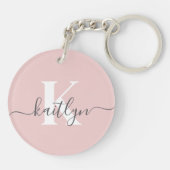 Elegantes Blush Pink Gray Script Monogram Schlüsselanhänger (Rückseite)