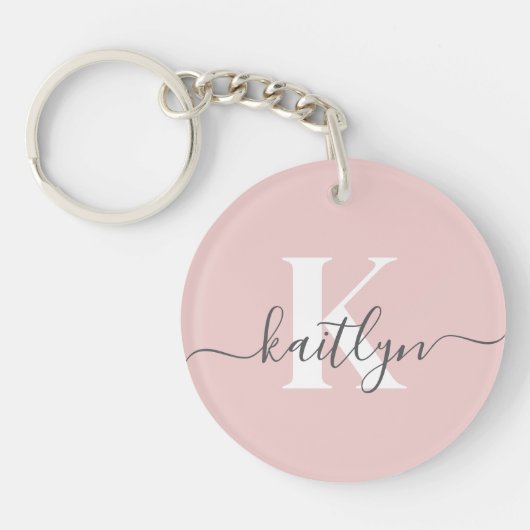 Elegantes Blush Pink Gray Script Monogram Schlüsselanhänger (Vorderseite)