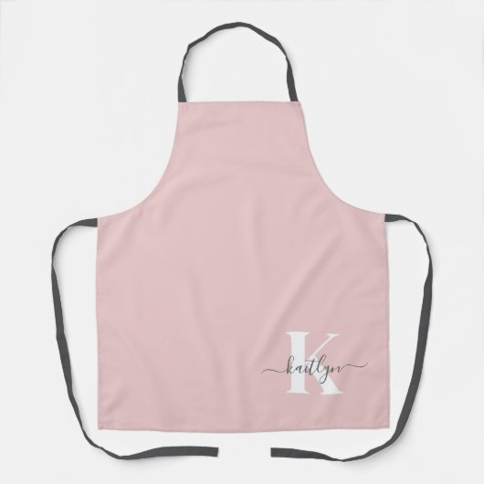 Elegantes Blush Pink Gray Script Monogram Schürze (Vorderseite)