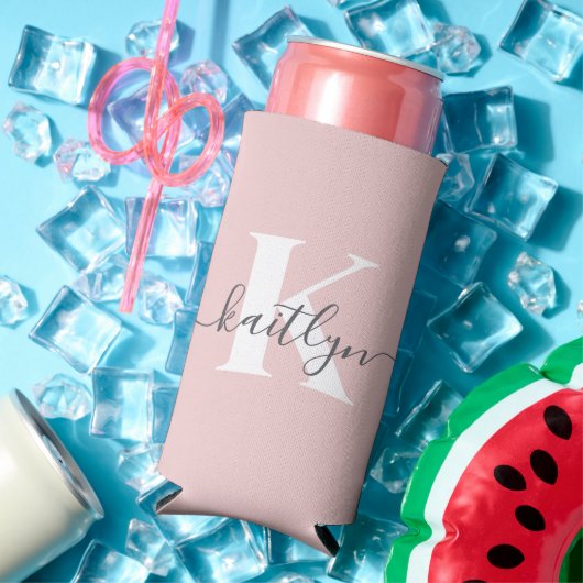 Elegantes Blush Pink Gray Script Monogram Selters Dosenkühler (In Situ Sommer)