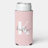 Elegantes Blush Pink Gray Script Monogram Selters Dosenkühler (Seltzer Rückseite)