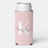 Elegantes Blush Pink Gray Script Monogram Selters Dosenkühler (Seltzer Vorderseite)