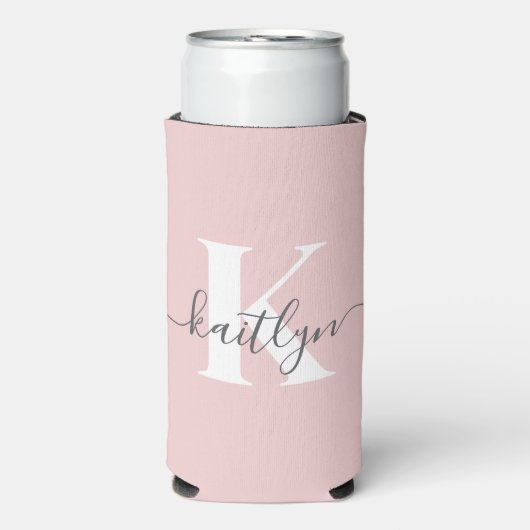 Elegantes Blush Pink Gray Script Monogram Selters Dosenkühler (Seltzer Vorderseite)