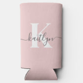 Elegantes Blush Pink Gray Script Monogram Selters Dosenkühler (Rückseite)