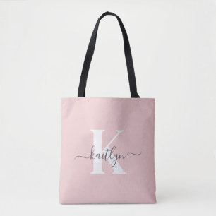 Elegantes Blush Pink Gray Script Monogram Tasche
