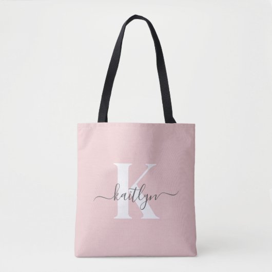 Elegantes Blush Pink Gray Script Monogram Tasche (Vorderseite)