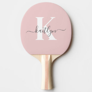 Elegantes Blush Pink Gray Script Monogram Tischtennis Schläger