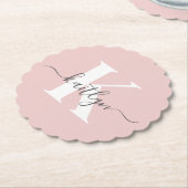 Elegantes Blush Pink Gray Script Monogram Untersetzer (angewinkelt)