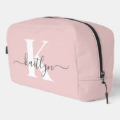 Elegantes Blush Pink Gray Script Monogram Waschbeutel (Rechte Ecke)
