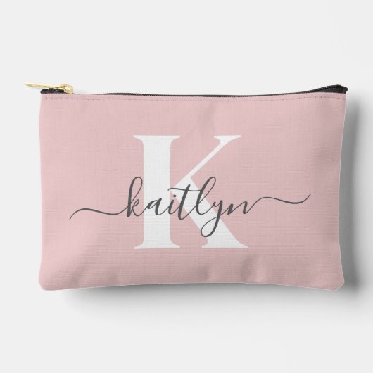 Elegantes Blush Pink Gray Script Monogram Zubehörtasche (Vorderseite)