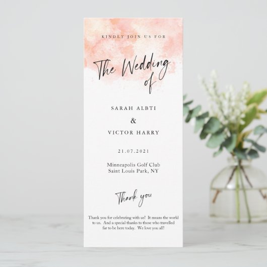 Elegantes Blush Pink-Hochzeitsprogramm Programm (Stehend Vorderseite)