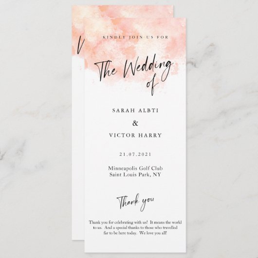 Elegantes Blush Pink-Hochzeitsprogramm Programm (Vorne/Hinten)