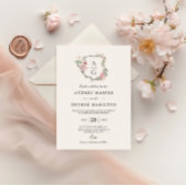 Elegantes Blush Pink Monogram Wappen Wedding Einladung