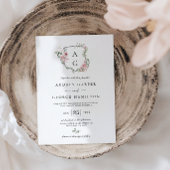 Elegantes Blush Pink Monogram Wappen Wedding Einladung