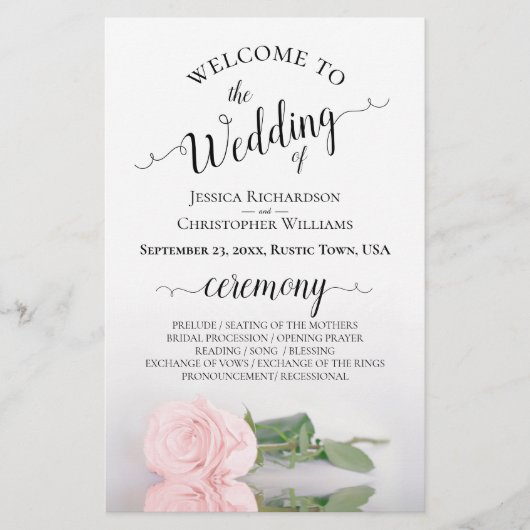 Elegantes Blush Pink Rose Budget Hochzeitsprogramm (Vorderseite)