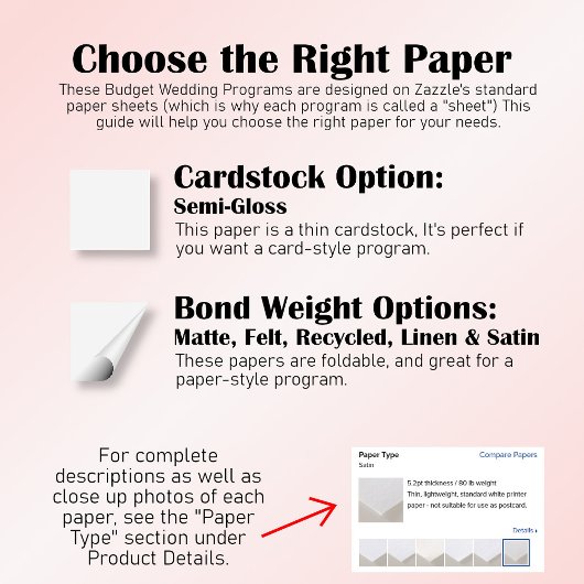 Elegantes Blush Pink Rose Budget Hochzeitsprogramm