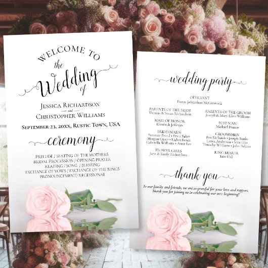 Elegantes Blush Pink Rose Budget Hochzeitsprogramm