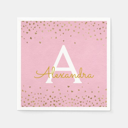 Elegantes Blush Pink und Gold Foil Confetti Monogr Serviette (Vorderseite)