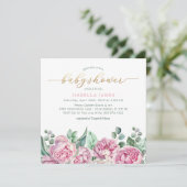 Elegantes Blush Pink und Gold Watercolor Girl Baby Einladung (Stehend Vorderseite)