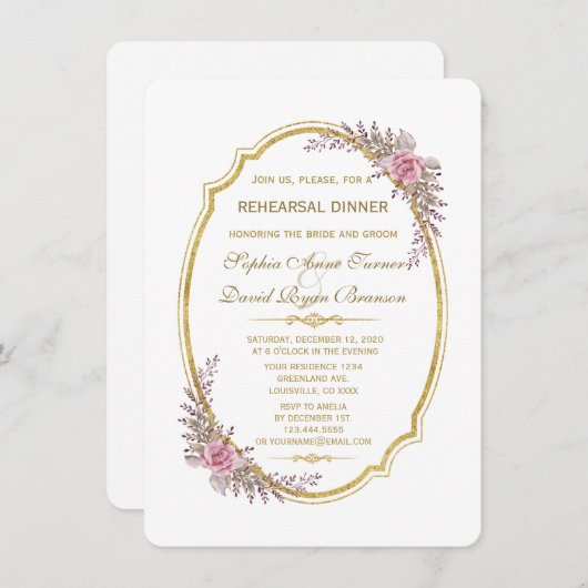 Elegantes Blush Probe Dinner Einladung (Vorne/Hinten)