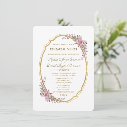 Elegantes Blush Probe Dinner Einladung (Stehend Vorderseite)