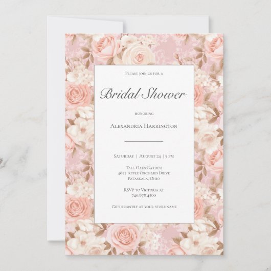 Elegantes Blush-Rose-Brautparty Einladung (Vorderseite)