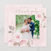 Elegantes Blush Rose Floral Wedding Foto Vielen Da Dankeskarte (Vorne/Hinten)