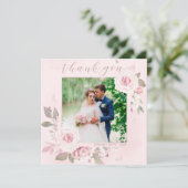 Elegantes Blush Rose Floral Wedding Foto Vielen Da Dankeskarte (Stehend Vorderseite)