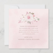 Elegantes Blush Rose Floral Wedding Foto Vielen Da Dankeskarte (Rückseite)