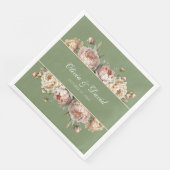 Elegantes, blush Sage Green Peonies Paper Napkin Serviette (Ecke)