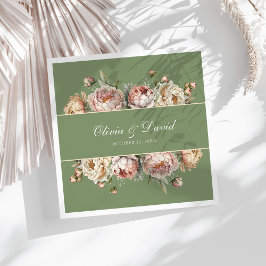Elegantes, blush Sage Green Peonies Paper Napkin Serviette