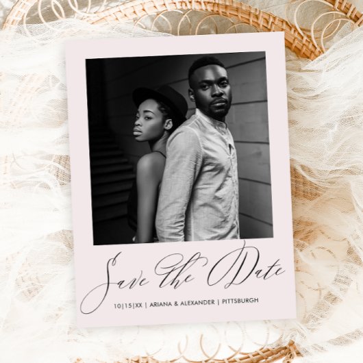 Elegantes Blush-Script-Foto Hochzeit Speichern Sie Postkarte