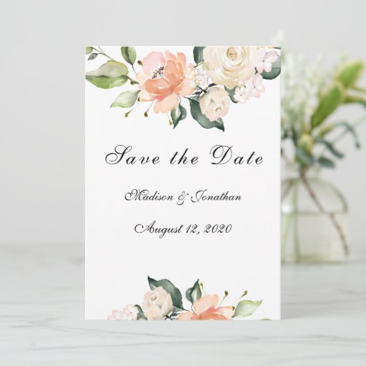 Elegantes Blush-Script Save The Date (Stehend Vorderseite)