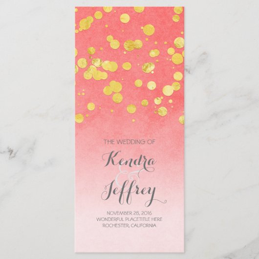 Elegantes Blush- und Gold Confetti-Hochzeitsprogra Programm (Vorderseite)
